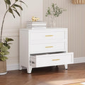 34.25" Tall Metal Dresser for Bedroom, 3 Drawer White File Cabinet with Gold Handles, Dressers Chests with Fluted Panel, Vertical Drawer Storage Cabinet for Living Room, Entryway, Hallway