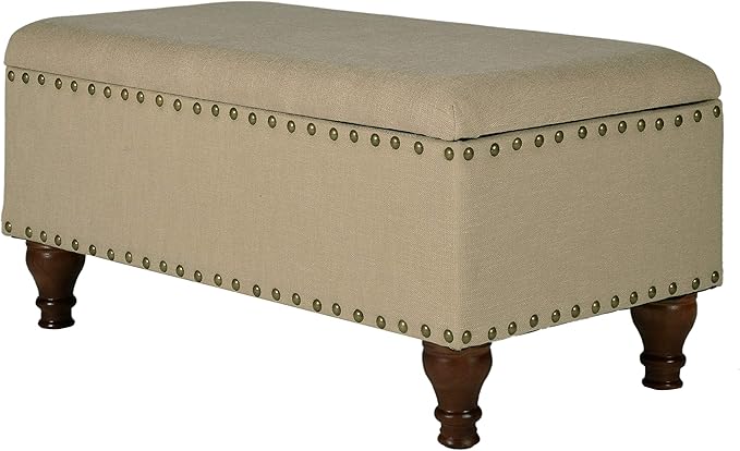 Homepop Home Decor | Upholstered Storage Bench with Nailhead Trim | Ottoman with Storage for Living Room & Bedroom | Decorative Home Furniture (Tan ) Large