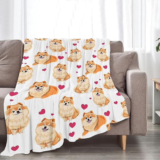 Pomeranian Gifts and Decor - Cute Dog Throw Blanket for Girls, Women, Kids, Adults - Soft, Warm, Cozy Fleece Blanket for Couch, Sofa, Bed - 50"x40"