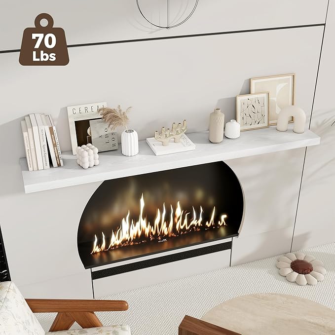 Fun Memories 12 Inch Deep Floating Shelves, 67 Inch Long Extra Large Floating Shelves Set of 2, Rustic Wood Wall Shelves for Living Room, Kitchen, Bedroom, Farmhouse, Laundry Room, Home Office - White