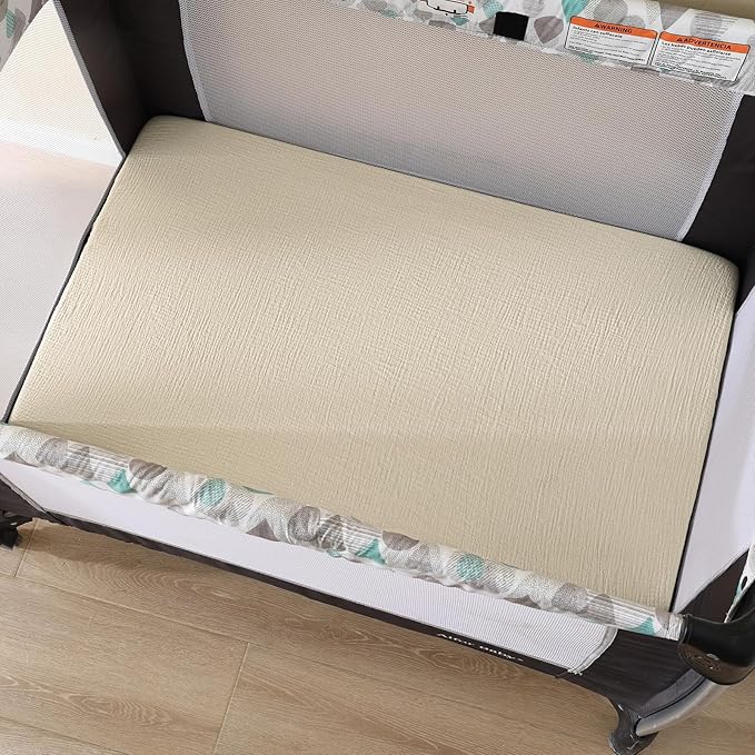 david's kids Muslin Mini Crib Sheets, 2 Pack Cotton Pack N Play Sheets for Boys Girls Neutral, Soft Breathable Baby Sheets Fit Pack N Play, Playard and Mini Crib Mattresses, Oat Milk & Light Gray