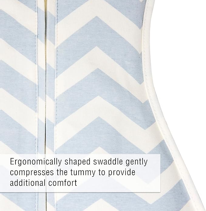 Woombie Original Baby Swaddling Blanket - Soothing, Cotton Baby Swaddle with Zipper - Wearable Newborn Blanket, Dreamy Blue Chevron, 14-19 lbs