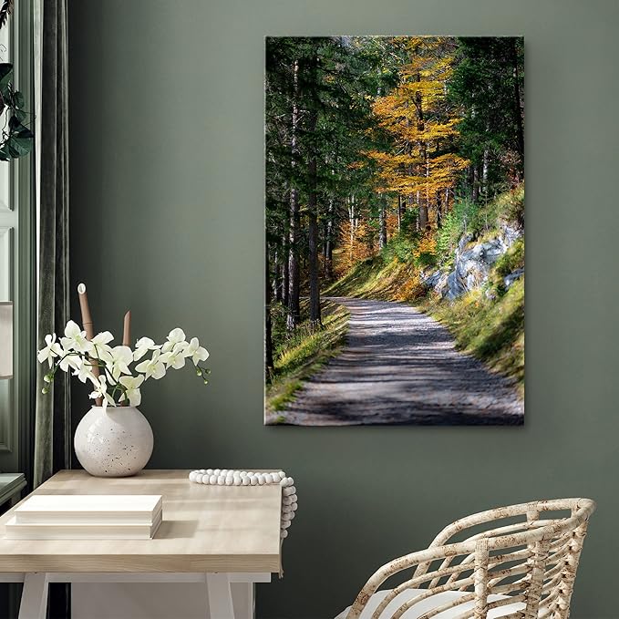 SIGNWIN Canvas Wall Art Green Forest Path Nature Forest Photography Realism Rustic Scenic Dramatic Multicolor Cool for Living Room - 16"x24" inches