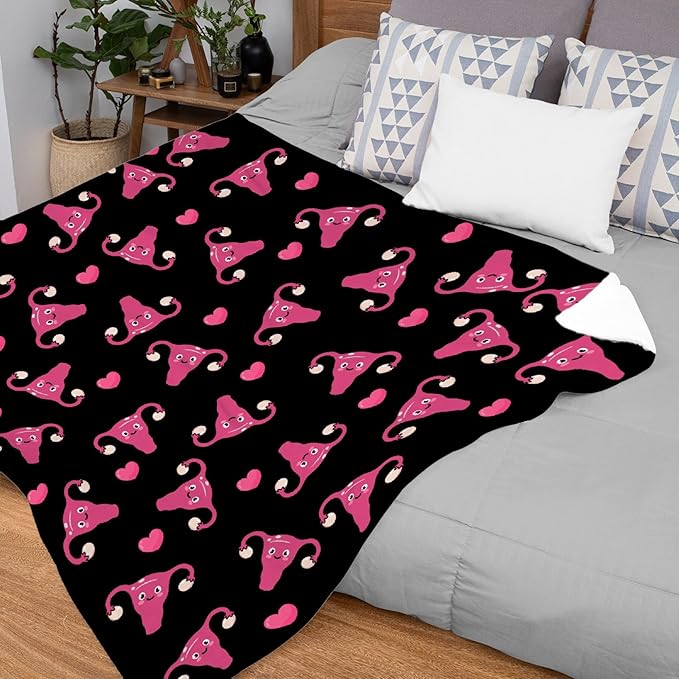 Thuswarm Cute Uterus Heart Flannel Throw Blanket Warm Cozy Soft Funny Print Blankets for Bed Couch Sofa Room Decoration Gifts 50"×40" Small for Kid