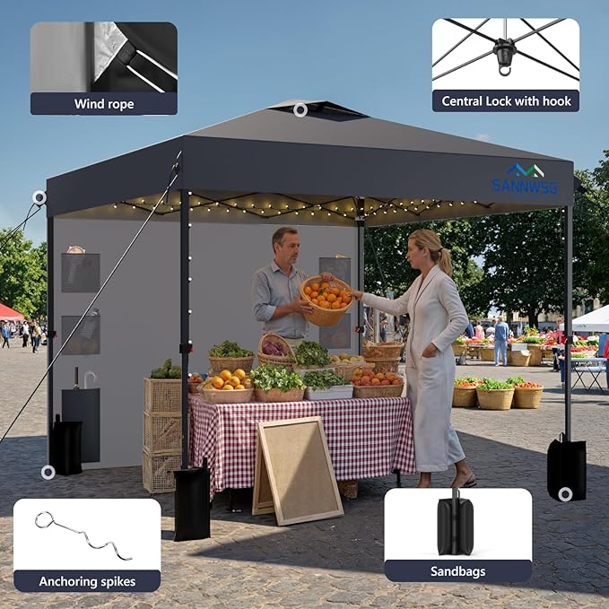 12X12 Pop Up Canopy Tent,Removable Pockets Sidewall for Extra Storage,Easy Up Canopy,Heavy Duty One Person Set Up Event Tent,Grey
