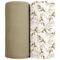 lulumoon Muslin Swaddle Blankets for Baby: Cotton & Soft Receiving Blanket for Newborn with Branche Printed- Neutral Gift for Baby Shower 2pack(Olive Branche)