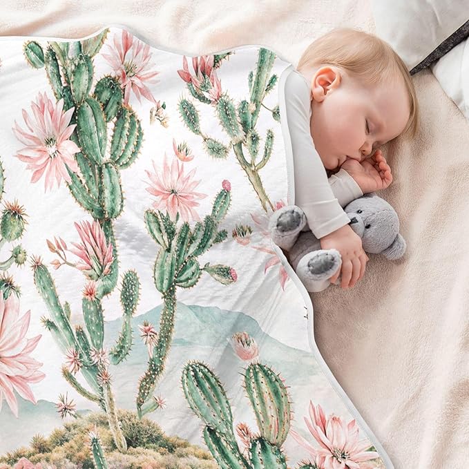 Cactus Baby Blanket for Girls Boys Soft Warm Reversible Infant, Newborn, Toddler Receiving Blanket Unisex Travel Throw Blanket for Crib Stroller Nursery, 30"x40"