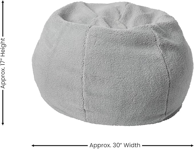 EMMA + OLIVER Daisy Sherpa Bean Bag Chair, Classic Refillable Bean Bag Chair for Kids and Teens, Small, Gray
