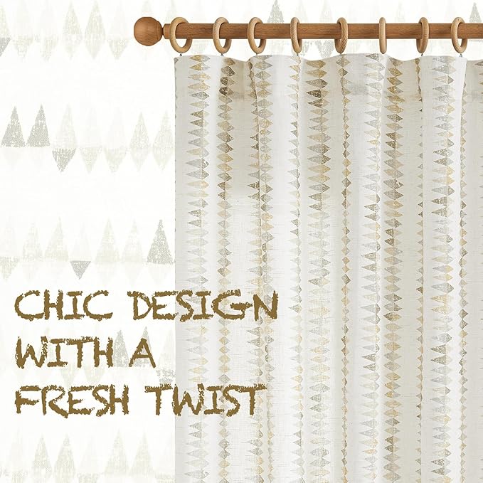 jinchan Linen Nursery Curtains for Living Room Boho Curtains for Bedroom Kids Room 96 Inches Long Geometric Printed Farmhouse Drapes Rod Pocket Window Treatment Curtain Set of 2 Panels Taupe Gray