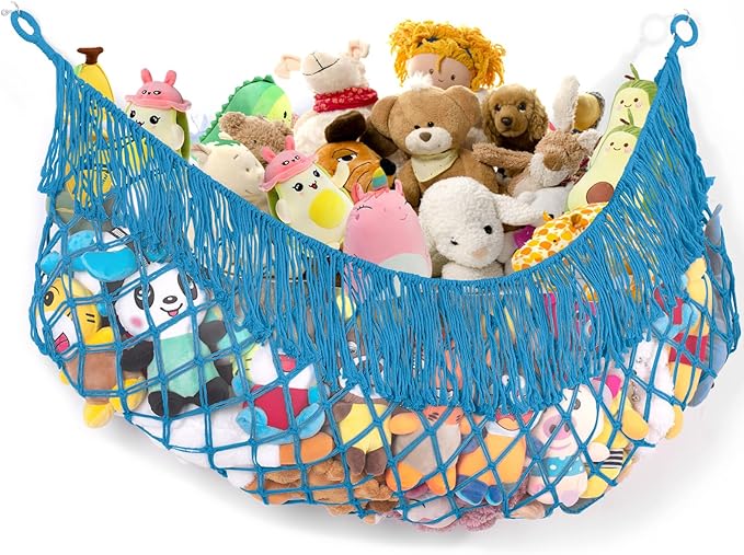 Stuffed Animal Hammock - Extra Large 56'' Long, Stuffed Animal Storage, stuffed animal Holder net, Toy Hammock Large, Toy Storage Hanging Organizer - Peacock blue