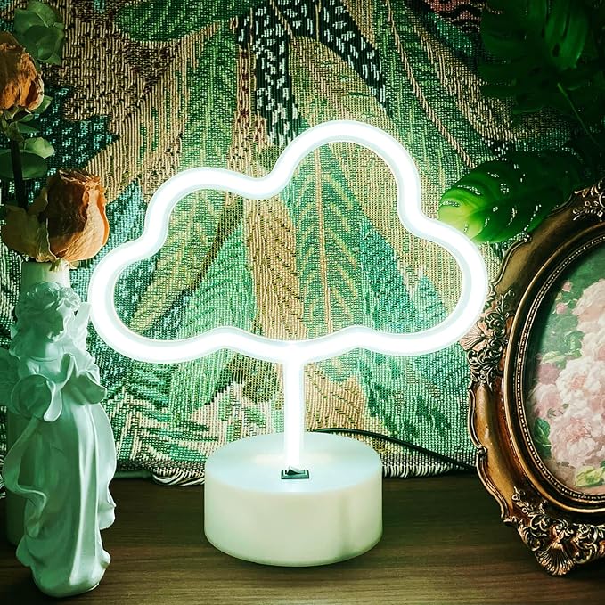 Cloud Neon Sign - White LED Cloud Light for Bedroom Decor, USB/Battery Powered, Aesthetic Neon Sign Lamp for Kids, Teens, Adults, Birthday Parties, Christmas