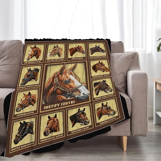 Tijuboni Racing Horses Throw Blanket Horse Gifts for Girls Boys Women Men Kids Adults Soft Flannel Fleece Blanket for Couch Sofa Bed Home Decor 60"x80"
