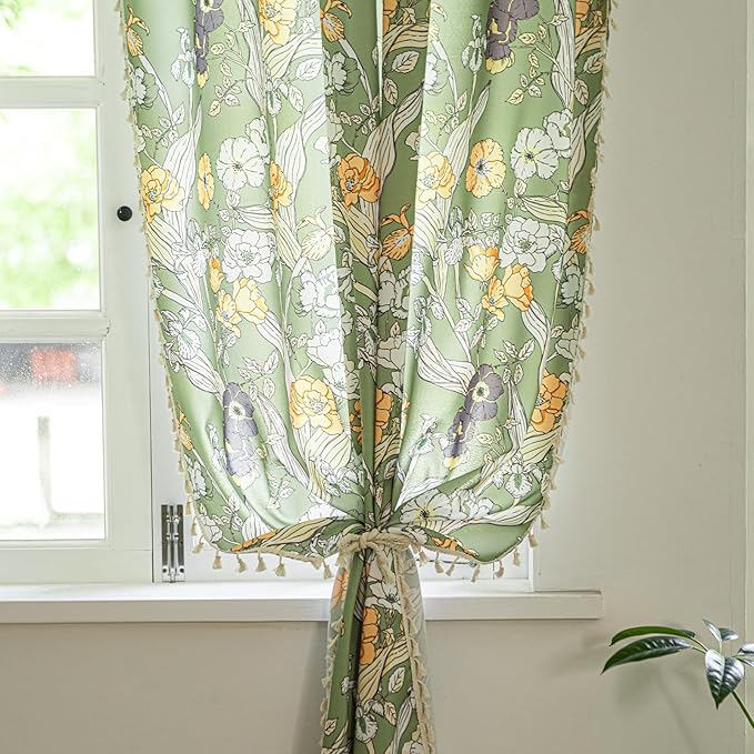 ENJOYBRIDAL Floral 63 Inch Curtains for Living Room Semi Sheer Drapes Bedroom Cute 2 Panels Short Window Curtain Panels Boho Rod Pocket Country Farmhouse Dining Room Window Treatments