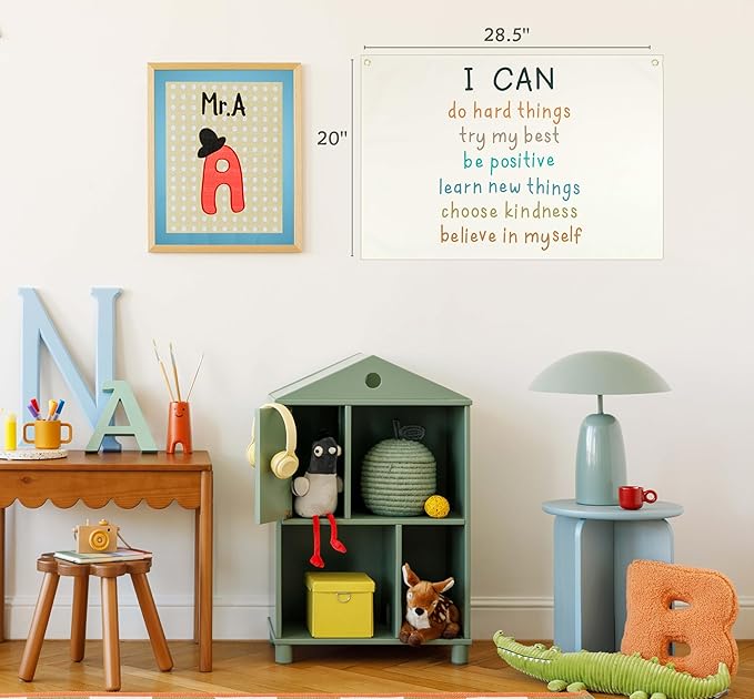 Education Rectangular Banner Flag Wall Decor Gift for Baby Boy Girl Kids,Classroom Nursery Bedroom Dorm Reading Room Decor-I Can Do Hard Things-Positive Affirmations Quotes-Birthday Christmas Gift