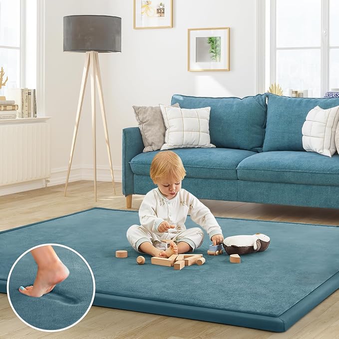Baby Play Mat for Floor Tummy Time Mat Nursery Muscle Area Rug Playroom Rug Tatami 59"*71" Memory Foam 1.3" Thick Crawling For Babies,Toddlers, Infants, Kids,Floor(Green)