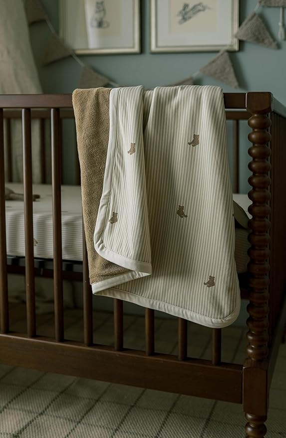 Oilo Baby Blanket, Luxury Soft Plush Chenille Backing & Turkish Cotton Jersey Print, Double Layered, 30" x 40", Rolled Jersey Edge Trim, Machine Washable, Perfect for Infant or Toddlers (Bear)