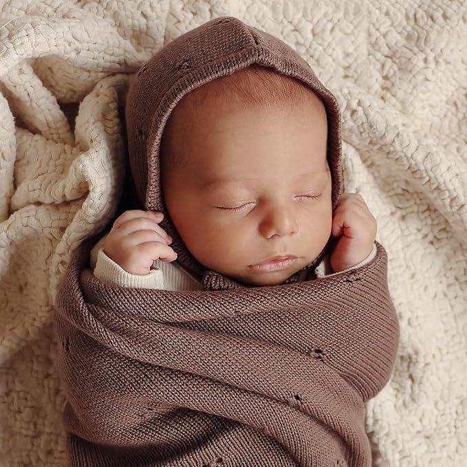 Organic Unisex Pointelle Receiving Swaddle Blanket for Boys & Girls - 100% Luxury Organic Soft Cotton Knit Warm Cozy Cuddle Stroller f Blanket for Newborns Infants & Toddlers (Dove Grey)