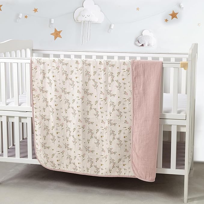 CREVENT 2Pcs 30''X40'' Cute Cozy Fluffy Warm Baby Blankets for Infants Toddlers' Bedding Crib Cot Stroller - Grey Cloud + Muslin Flower