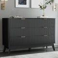SUNWAVE 6 Drawer Dresser for Bedroom, 49.6" Wide Modern Fluted Dresser with Round Corner, Wood Chest of Drawers for Living Room