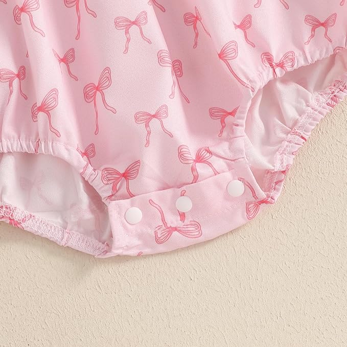 Newborn Baby Girl Romper Mamas Mini Bow Plaid Print Puff Sleeve Smocked Bubble Romper Jumpsuit Bodysuit Clothes