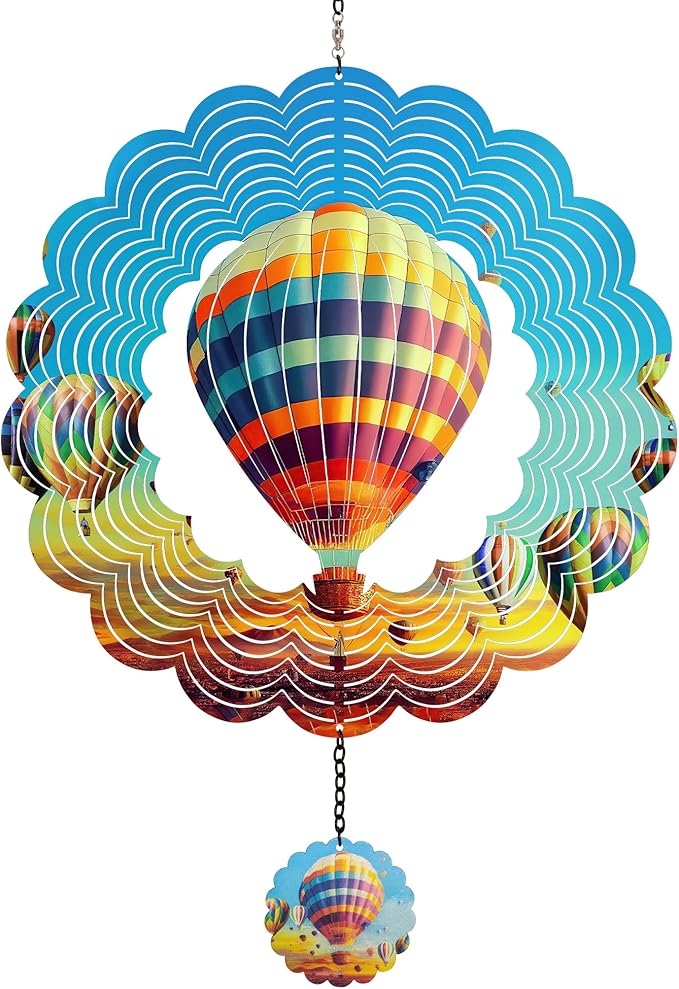 J-Fly Hanging Decor Outdoor,Outdoor Garden Decor,Wind Spinners Outdoor Colorful Hot Air Balloon Hanging Decor,Ornaments Kinetic Yard Art, for Women,Family,Friends