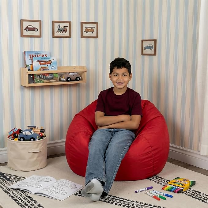 Big Joe Classic Bean Bag Chair for Kids Bedroom and Reading Nook, Easy-Clean Red, Durable Nylon Polyester Blend, 2 feet Refillable