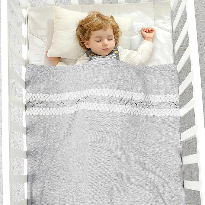 mimixiong 100% Coton Baby Blanket Knitted Receiving Baby Blankets for Newborns Boy Girl 40x30 Inch