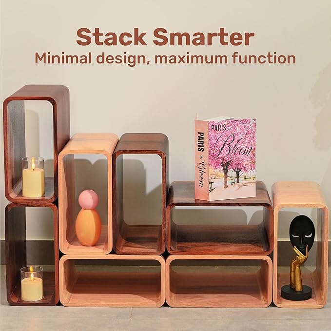 Wooden Cube Storage Stackable Organizer, Bookcase for Bedroom, Livingroom, Dormroom, Home Office, Studyroom, Home Decor and Contemporary Spaces (Walnut | Pack of 2)