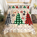 Manfei Xmas Plaid Trees Duvet Cover Set Full Size, Western Texas Star Bedding Set 3pcs for Kids Boys Girls, Christmas Theme Comforter Cover Wooden Plank Quilt Cover with 2 Pillowcases,No Comforter