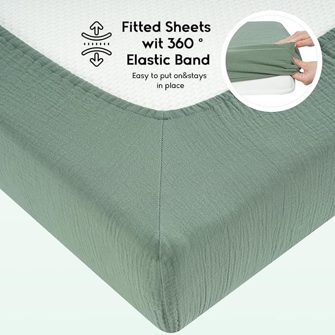 Yoofoss Muslin Crib Sheets for Boys Girls 100% Cotton Fitted Baby Crib Sheet 2 Pack Soft and Breathable for Standard Crib Mattress & Toddler Mattress 52"x28"