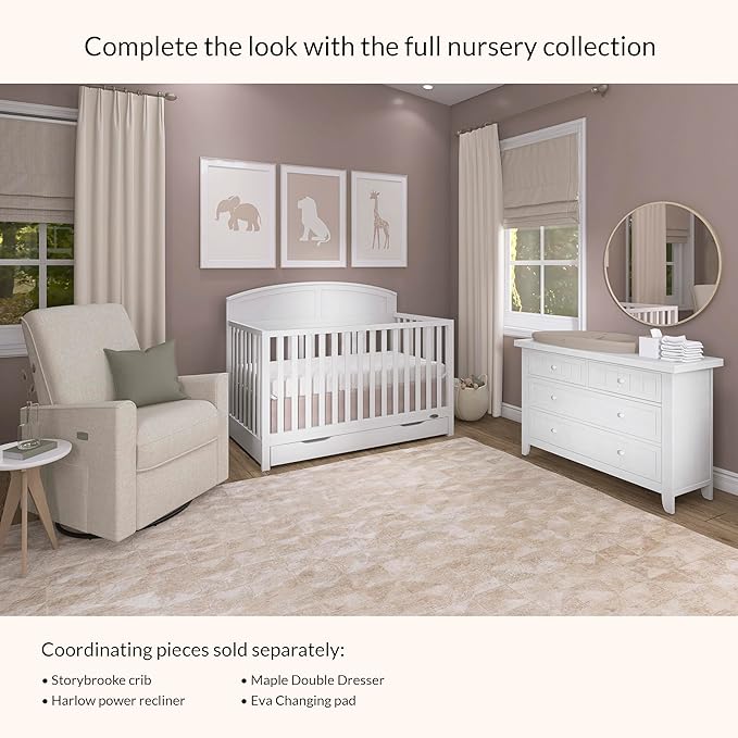 Dream On Me Storybrooke 5-in-1 Convertible Full-Size Crib with Under Drawer, Pebble Grey, GreenGuard Gold & JPMA, Convert to Toddler, Day & Full-Size Bed, 3 Mattress Heights, Sustainable Pinewood