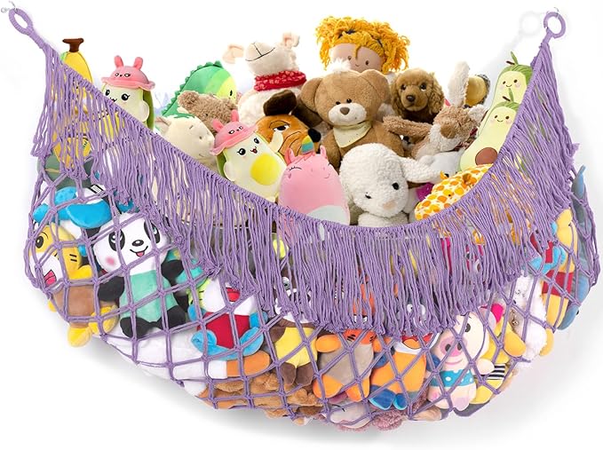 Stuffed Animal Hammock - Extra Large 63'' Long, Stuffed Animal Storage, stuffed animal Holder net, Toy Hammock Large, Toy Storage Hanging Organizer - Lavender