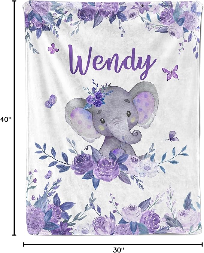 Ship Next Day, Custom Baby Boy Girls Blanket with Name, Personalized Receiving Blankets for Boys Girls, Newborn Swaddle Blankets, Customized Elephant Blanket for Baby Shower Birthday