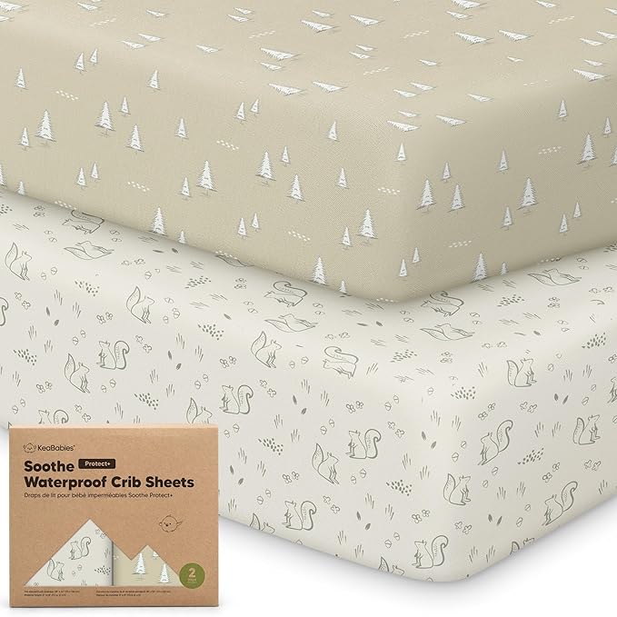2-Pack Waterproof Crib Sheets for Boy, Girl - Organic Cotton 52X28 Fitted Crib Sheets Neutral,Crib Mattress Protector Sheets,Soft Toddler Bed Sheets,Washable Infant Fitted Baby Crib Sheets(Pine Grove)