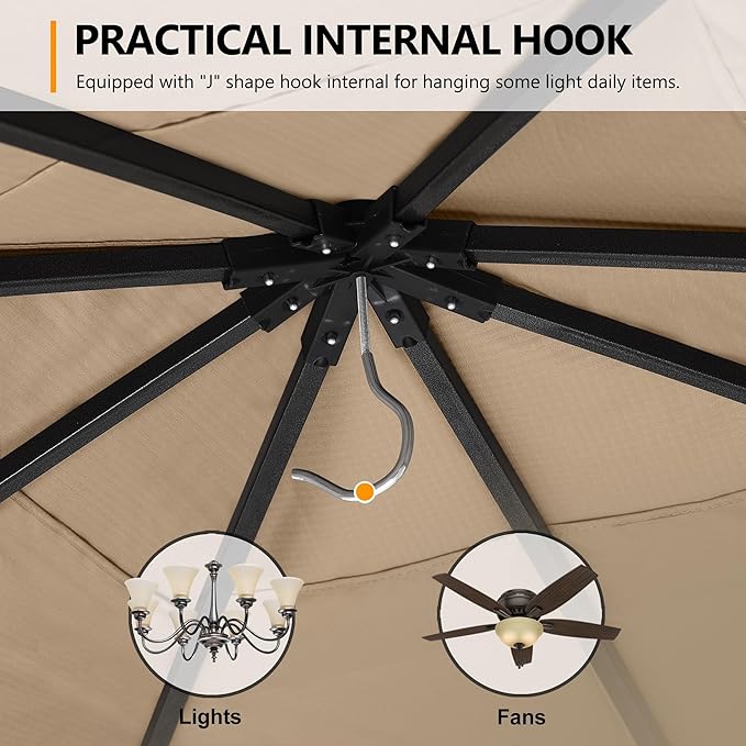 ABCCANOPY Outdoor Patio Gazebo 11x11 - Single Roof Canopy with Mosquito Netting for Backyard, Deck, Garden, Lawn, Khaki