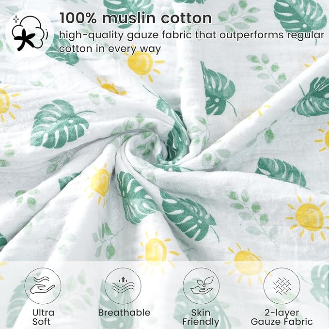 david's kids Muslin Minky Baby Blanket for Boys Girls with Muslin Cotton Front and Dotted Fleece Backing, Breathable and Soft Lightweight Receiving Blanket for Newborns, 30x40 Inches, Leaf