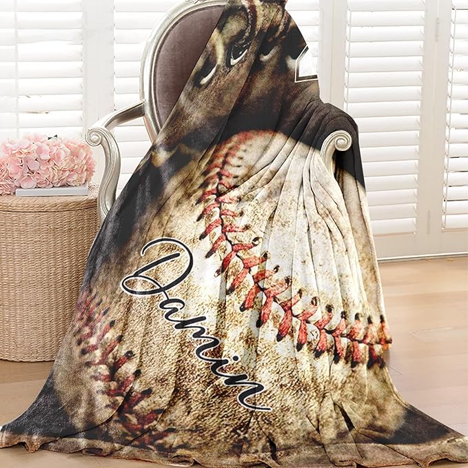 Personalized Baseball Blanket for Baby Boys and Girls - Soft and Fluffy Sport Blanket for Toddlers and Kids - Custom Name and Number Gift for Newborn(60"x80")