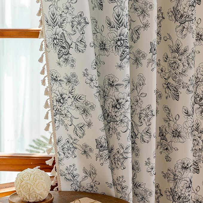 ENJOYBRIDAL Floral 96 Inch Curtains 2 Panel Set Boho Vintage Drapes for Bedroom Semi Sheer Living Room Long Window Curtain Panels Farmhouse Flower Print Rod Pocket Cute Window Treatments