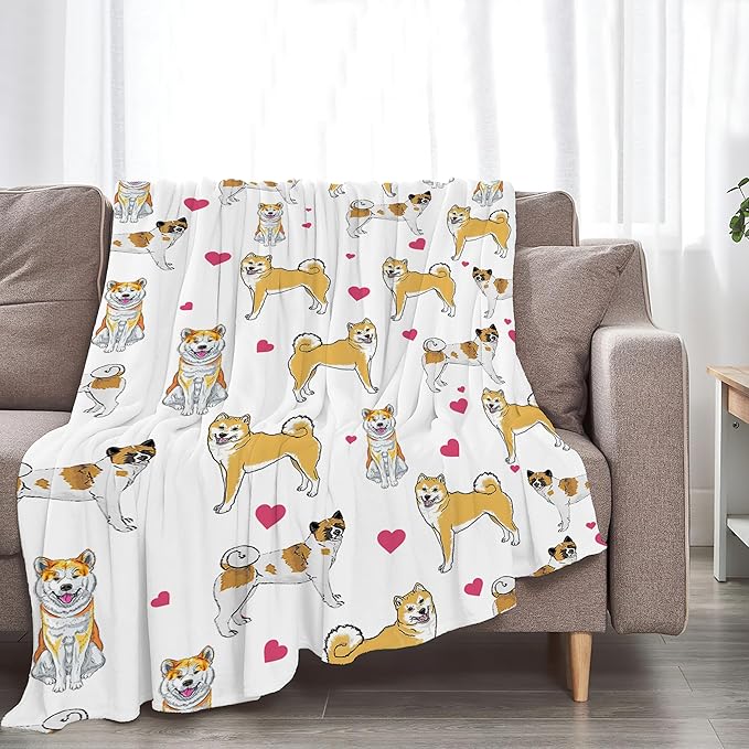 Akita Dog Gifts and Decor - Cute Throw Blanket for Girls, Women, Kids, Adults - Soft Warm Cozy Fleece Blanket for Couch, Sofa, Bed - 60"x50"