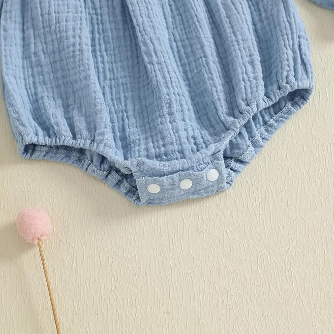 Gaono Newborn Baby Girl Smocked Bubble Romper Cute Boho Summer Clothes Ruffle Sleeveless Crochet Flower Vintage Bodysuit