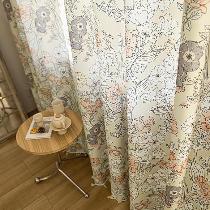 ENJOYBRIDAL Floral 84 Inch Curtains 2 Panel Set Bedroom Farmhouse Drapes Semi Sheer Rod Pocket Living Room Boho Window Curtain Panels Floor Length Cottage Core Cute Vintage Rustic Window Treatments