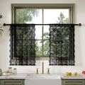 Anmao Vintage Lace Kitchen Curtains 36 Inches Long 2 Panels, Romantic Semi Sheer Floral Over Sink Lacy Cafe Curtain, Elegant Window Short Small Drapes, 55W x 36L, Black