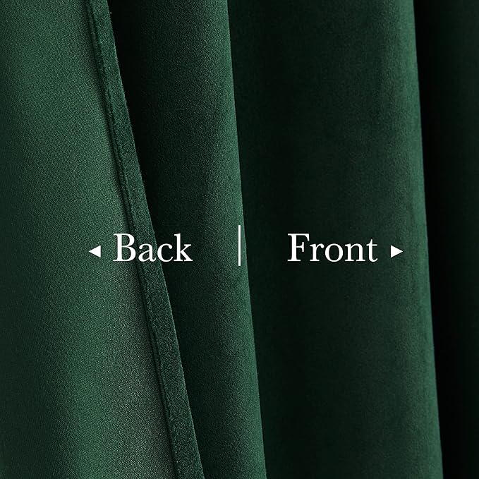 StangH Dark Green Curtains Velvet for Bedroom, Christmas Home Decoration Back Tab Rod Pocket Thermal Blackout Drapes for Villa Hall Sliding Door, Privacy Room Dividers, W52 x L108, 2 Panels