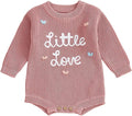 Lesimsam Newborn Baby Boy Girl Valentines Day Outfit Oversized Embroidery Long Sleeve Knit Sweater Bubble Romper Bodysuit