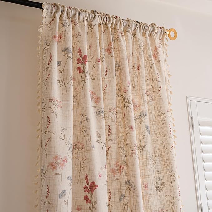 ENJOYBRIDAL Floral 84 Inch Curtains for Bedroom Living Room Drapes Boho 2 Panel Sets Light Filtering Floor Length Window Curtains Patterned Rustic Farmhouse Rod Pocket Semi Sheer Window Treatments