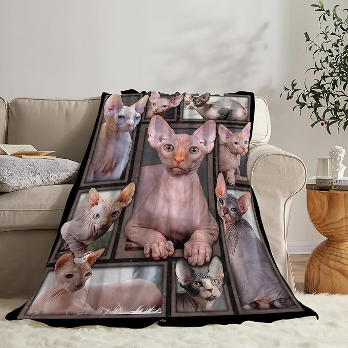 Sphynx Cat Gifts & Decor - Cute Throw Blanket for Girls, Women, Kids & Adults - Soft, Warm, Cozy Fleece Blanket for Couch, Sofa & Bed - 50"x40"