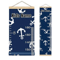 Personalized Kids Name Growth Chart Ruler for Wall Wood Frame Height Measure Chart 13.4x56 in Linen Hanging Height Growth Chart Nautical Anchor Navy Blue Kids Room Decor