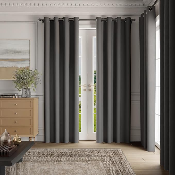 NICETOWN Grey Light Blocking Curtains 54 Inches Long 2 Panels for Living Room, Bedroom, Office Thermal Insulated Blackout Drapes Solid Grommet Noise Reducing Window Curtains, W40