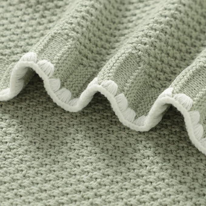 Neiwech Baby Blanket Knit Cozy Soft Lightweight Crib Stroller Nursery Receiving Swaddling Blankets for Newborn Infants Boys Girls Green 30x40 Inch