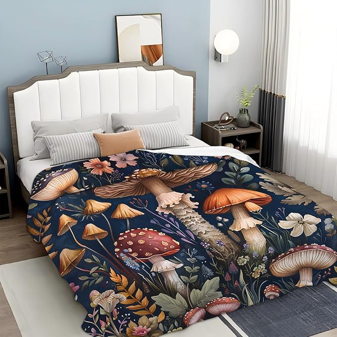 Tijuboni Mushroom Throw Blanket Mushroom Gifts for Girls Women Boys Men Kids Adults Soft Flannel Fleece Blanket for Couch Sofa Bed Home Decor 60"x80"